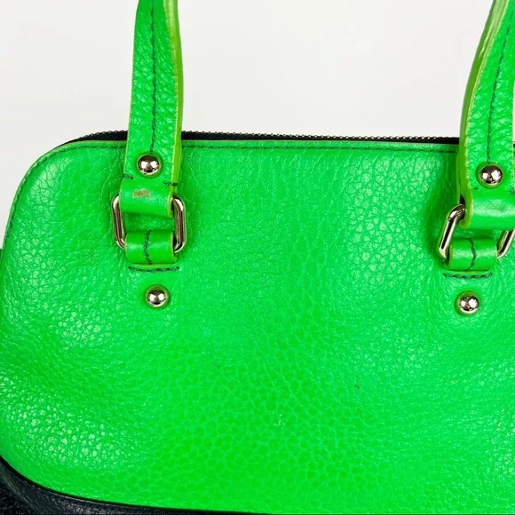 ate Spade Grove Court Stripe Maise Satchel Crossbody Leather Bag Green Navy - Picture 6 of 12